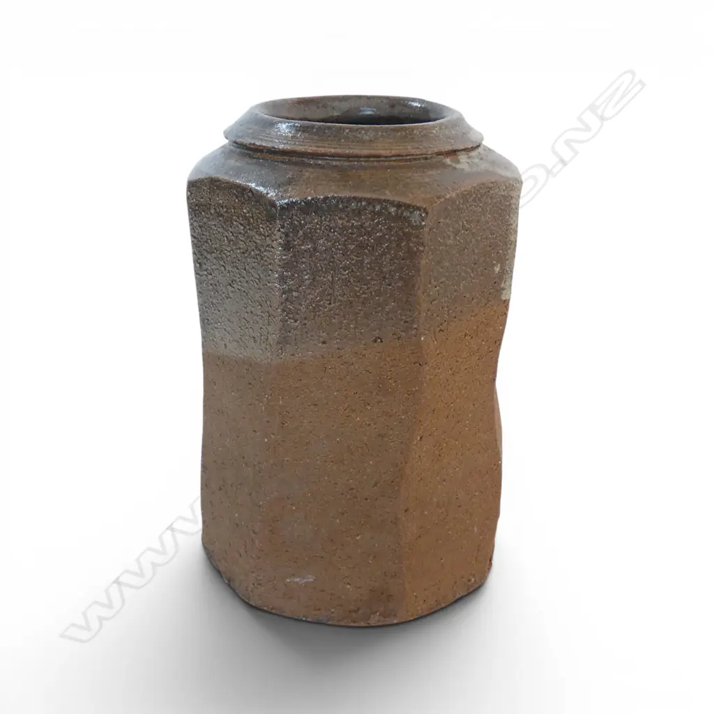 ASIAN POTTERY SLAB SIDED VASE DOUBLE STAMPED H18CM Image 1++