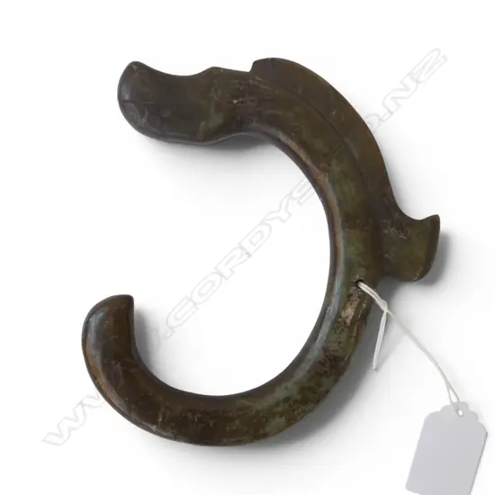 Chinese Hongshan Culture style jade carving of 'Pig-dragon' hooked pendant form. L.140mm.