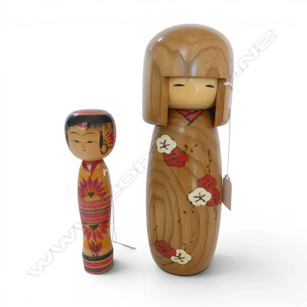 2KORSHI JAPANESE WOODEN DOLLS H260 &180MM BOTH SIGNED Image 1++