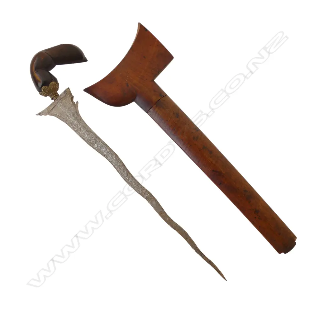 KRIS SWORD w. WOODEN HANDLE & SCABBARD L.470mm Image 1++