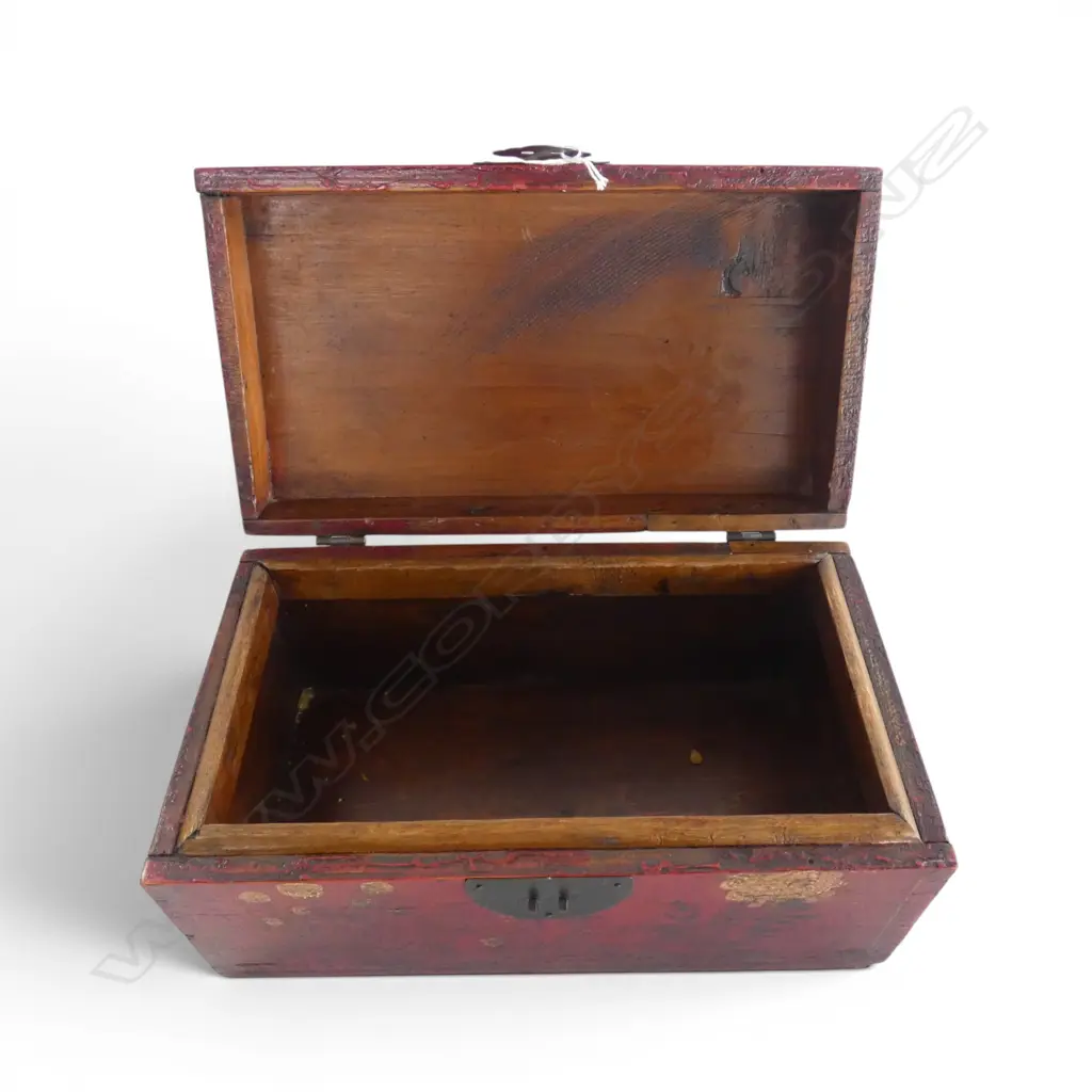 CHINESE FLORAL & RED PAINTED SMALL BOX L320 H150MM Image 1++