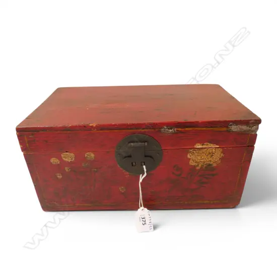 CHINESE FLORAL & RED PAINTED SMALL BOX L320 H150MM