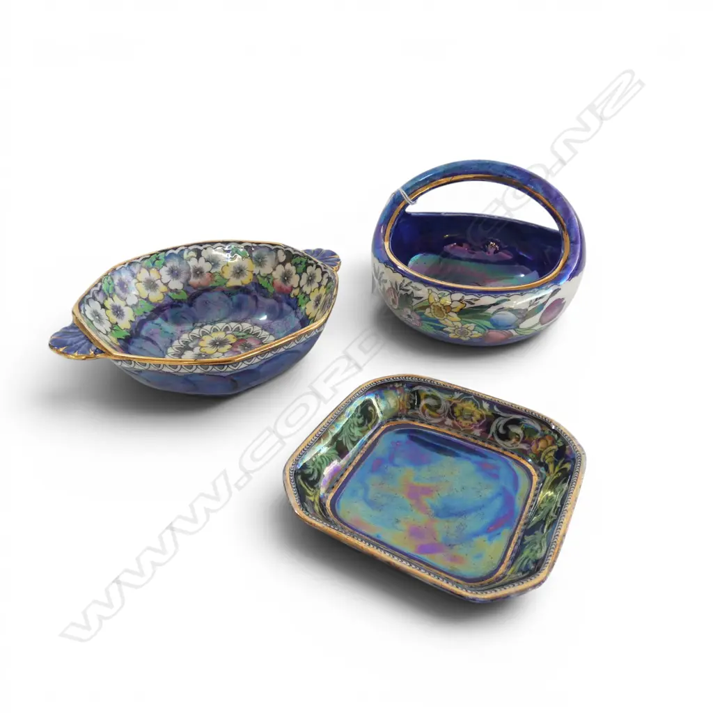 3PCS MALING LUSTRE CHINA BASKET DIA120 2 HANDLED BOWL DIA 160 & DISH 100MM Image 1++