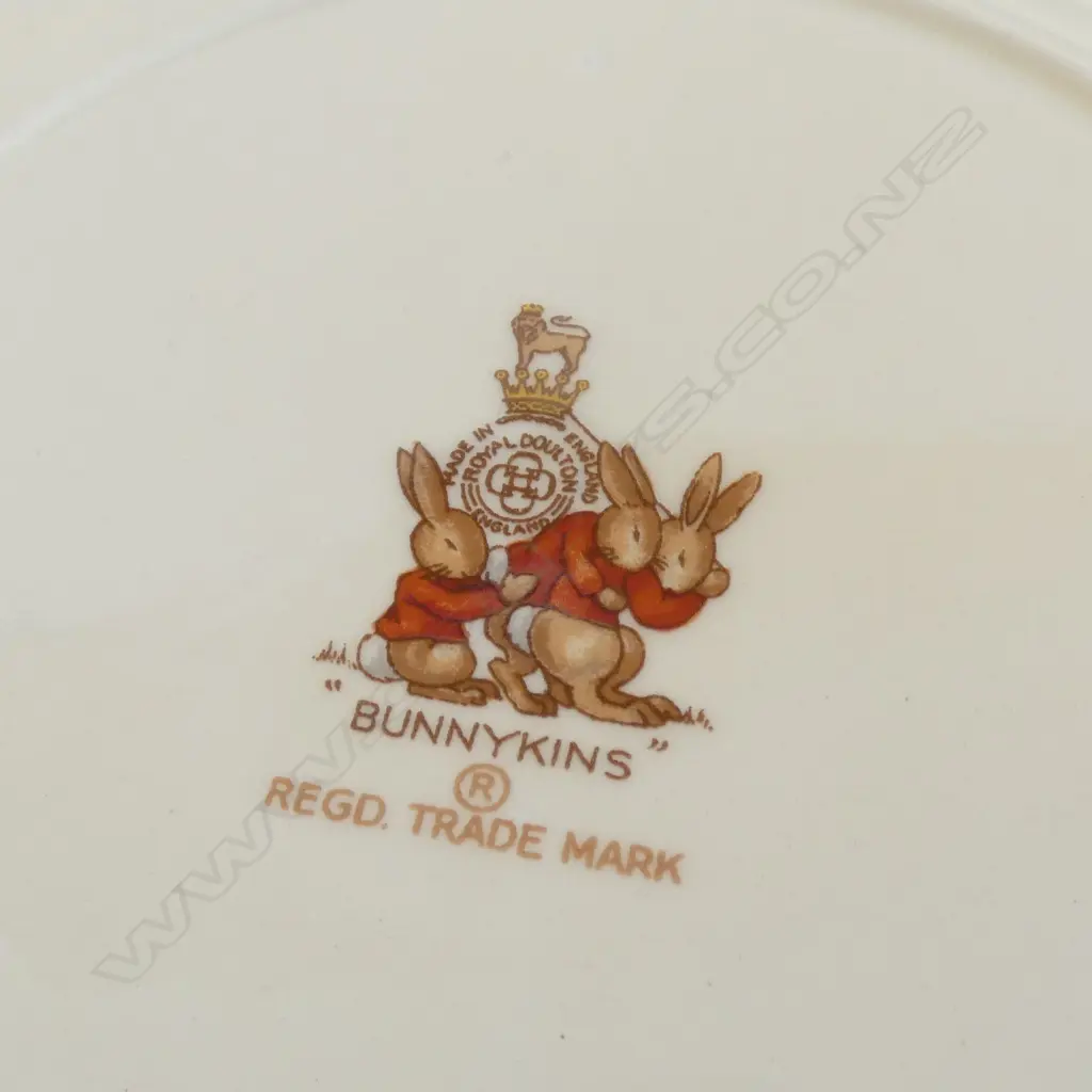 8 PCS ASST. ROYAL DOULTON BUNNYKINS; LRG BOWL repaired, BOWL, 2 SAUCERS, CUP/EGGCUP, 2 PLATES Image 1++