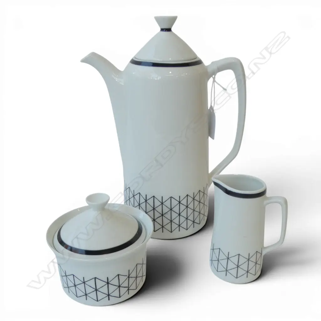 1950’S RORSTRAND SWEDEN MID CENTURY ‘VENEZIA’ COFFEE POT, MILK JUG, SUGAR BOWL, H.230MM  Image 1++