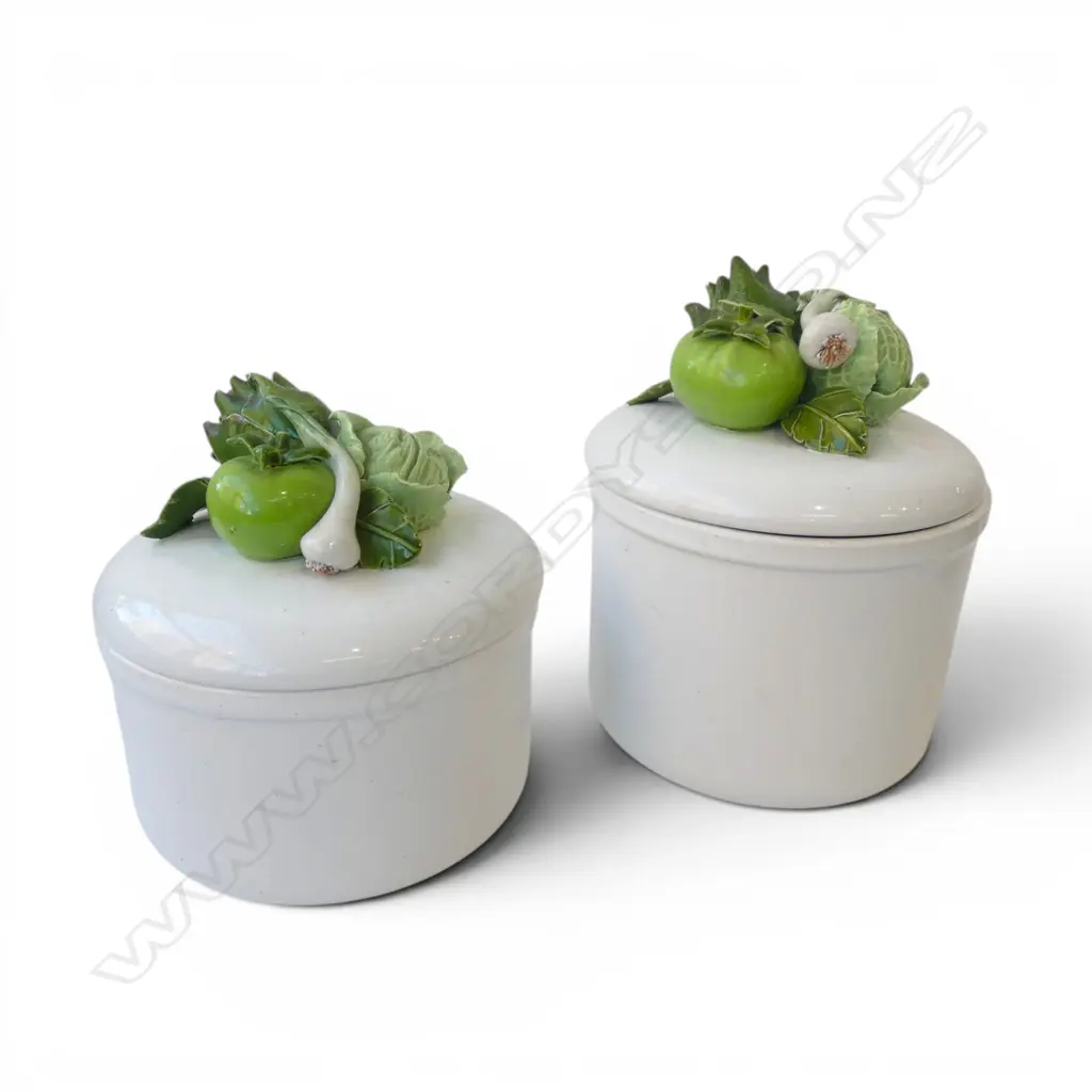 PR OF ITALIAN PORCLAIN VEGGIE HANDLED LIDDED JARS H220MM Image 1++