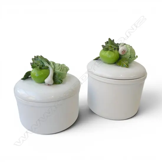 PR OF ITALIAN PORCLAIN VEGGIE HANDLED LIDDED JARS H220MM
