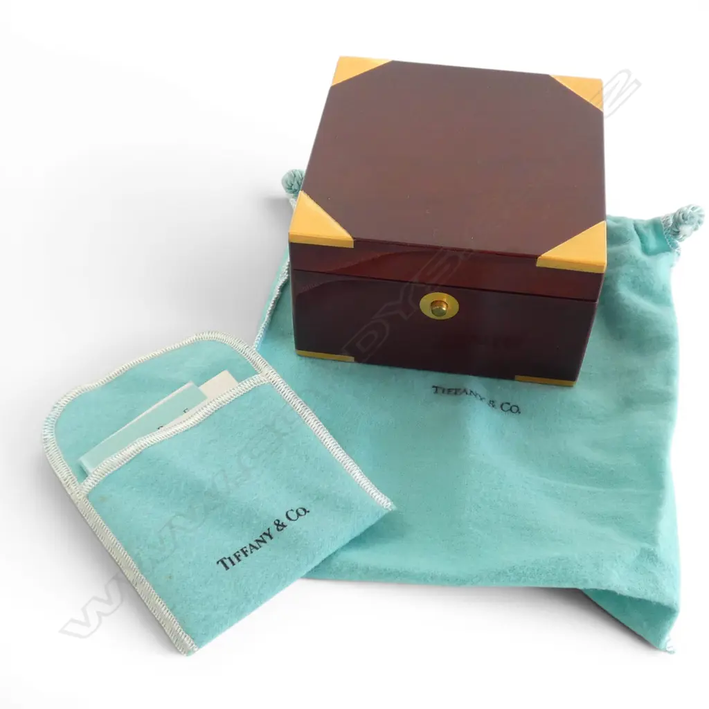 TIFFANY & CO FOLDING TRAVEL CLOCK IN WOOD & BRASS CASE GERMAN QUARTZ MOVEMENT WORKING Image 1++