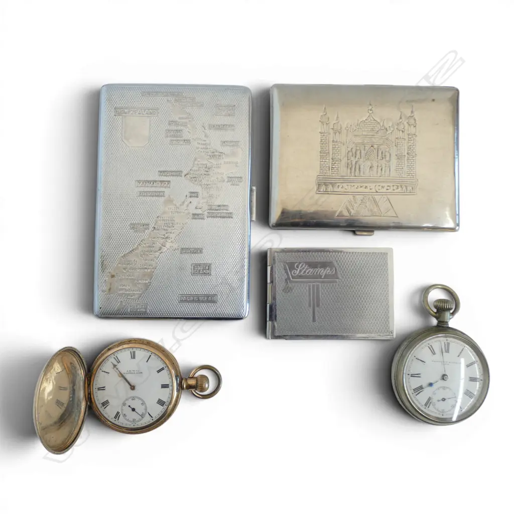 3 VINTAGE CIG CASES & 2 VINTAGE POCKET WATCHES  Image 1++