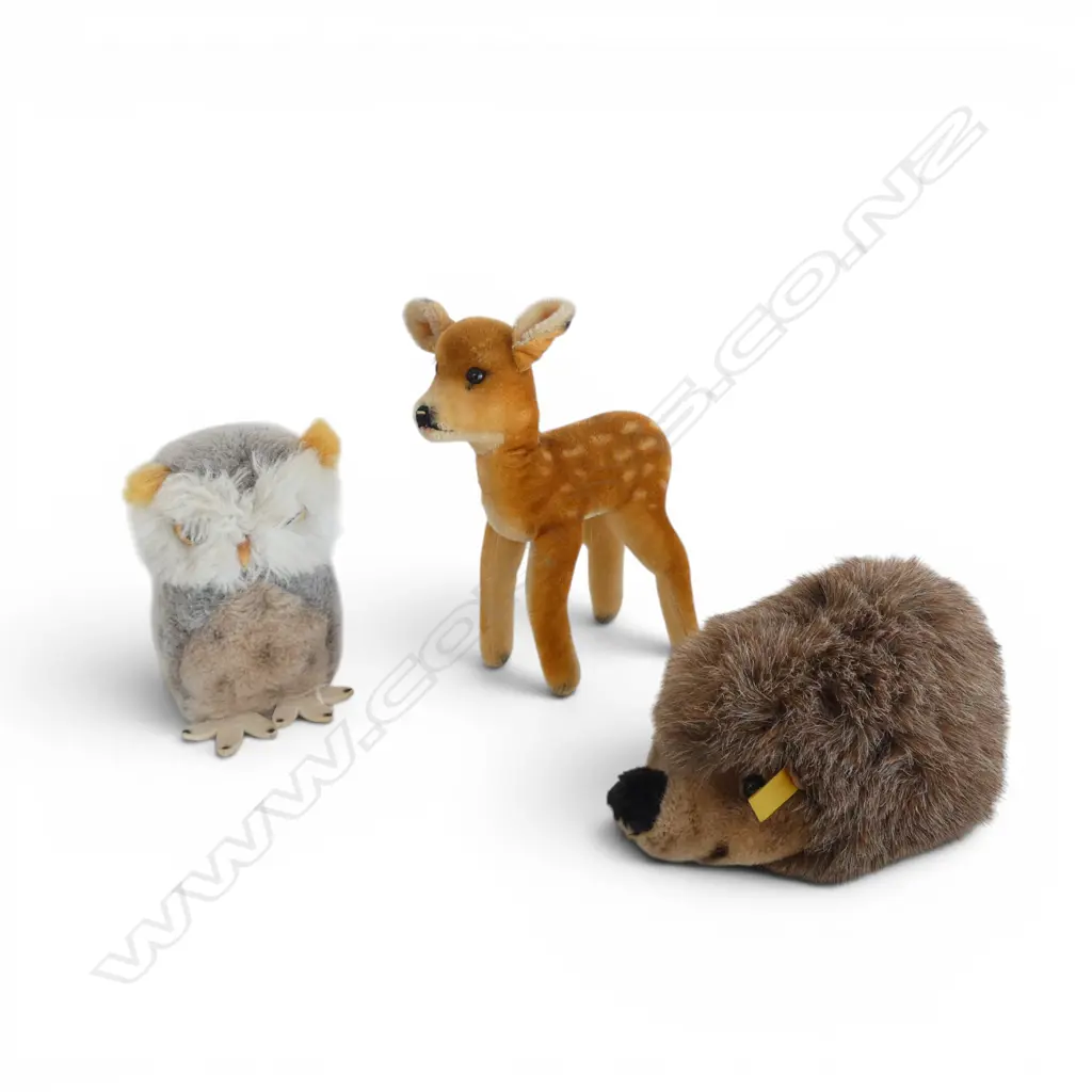 3 SMALL STIEFF SOFT TOYS OWL HEDGHOG & FAWN H230MM Image 1++