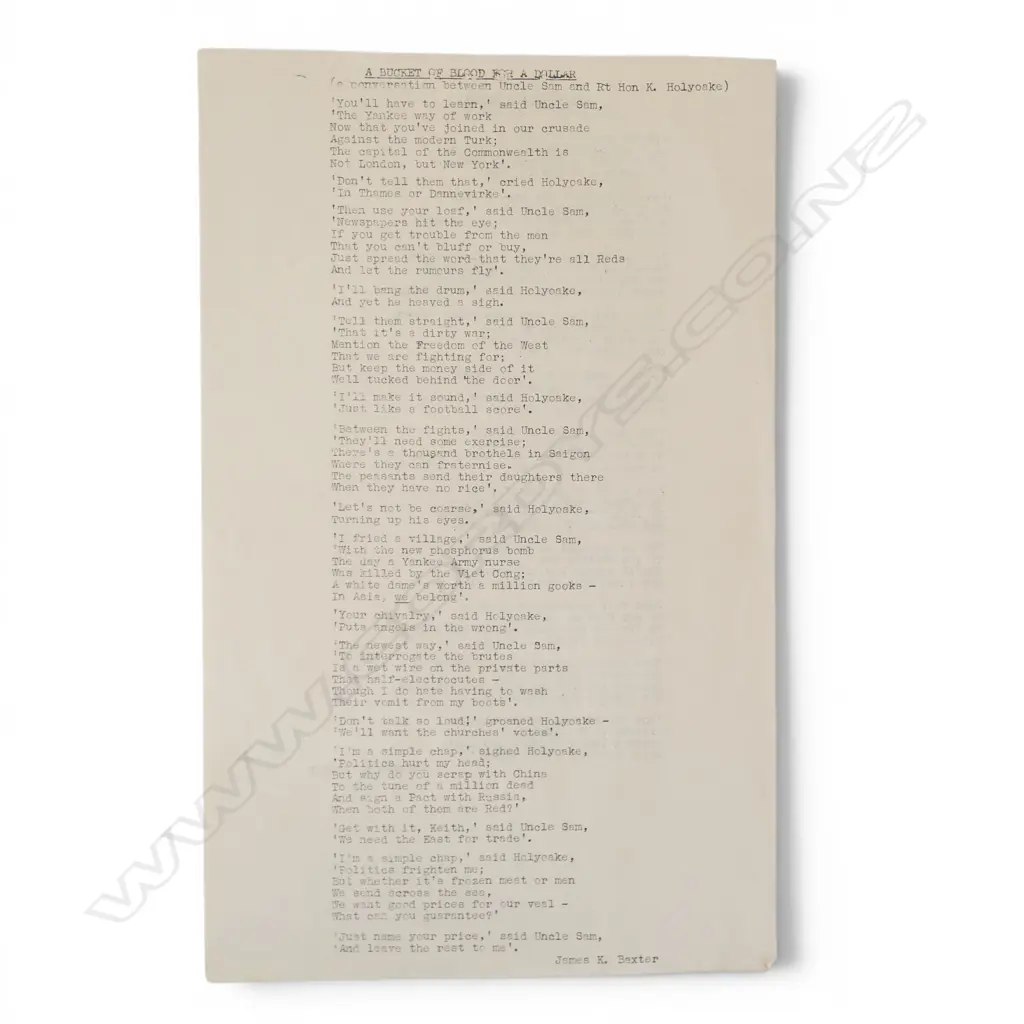 JAMES K BAXTER TYPED POEM  Image 1++