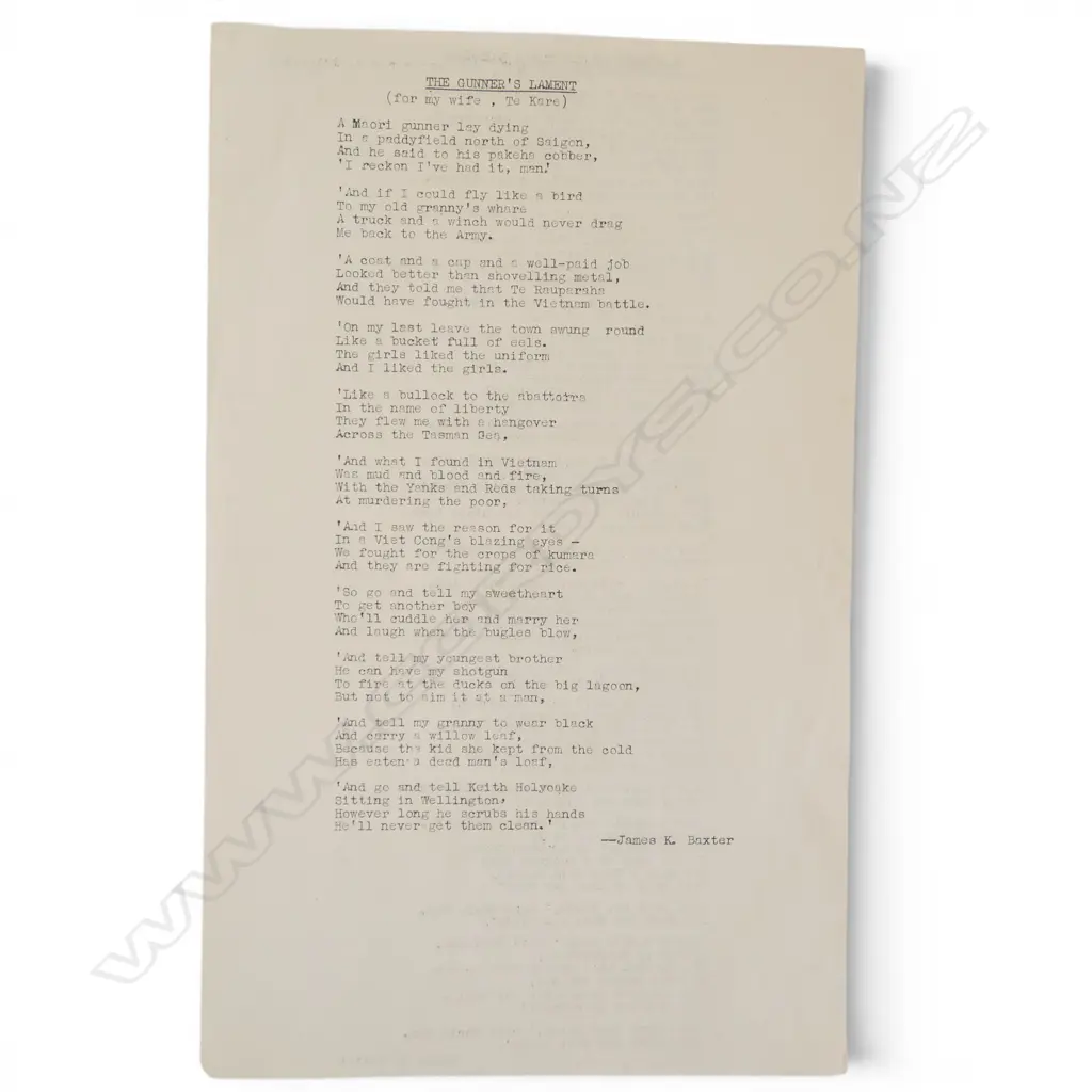 JAMES K BAXTER TYPED POEM  Image 1++