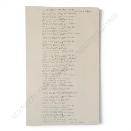 JAMES K BAXTER TYPED POEM 