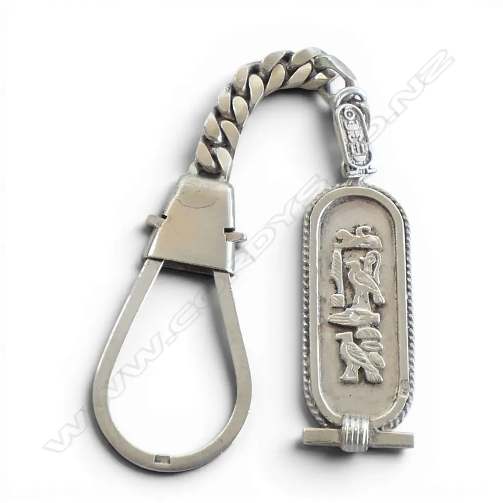EGYPTIAN 900 SILVER KEYCHAIN WITH HEIROGLYPHIC MOTIFS 17.2GMS Image 1++