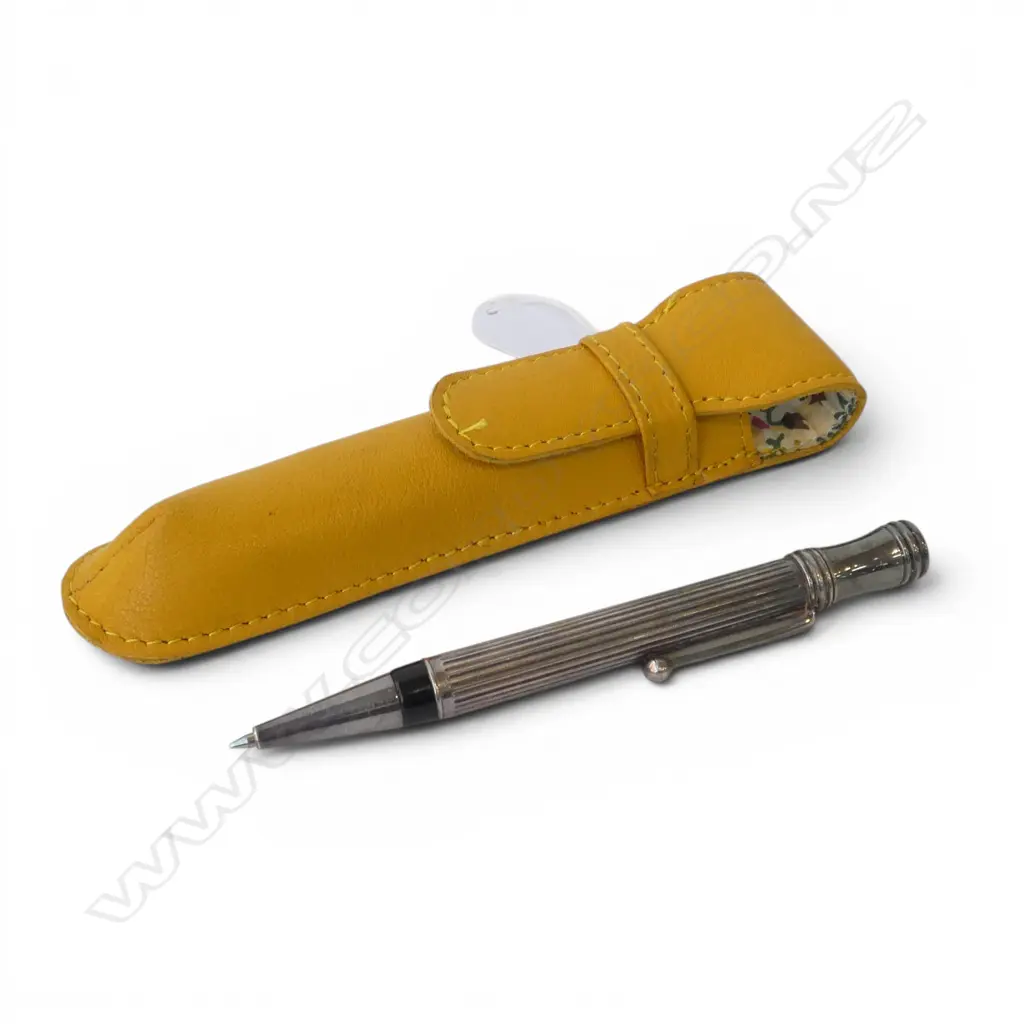 STEPHAN FINK GERMANY BALL POINT PEN L.132mm + YELLOW LEATHER CASE Image 1++