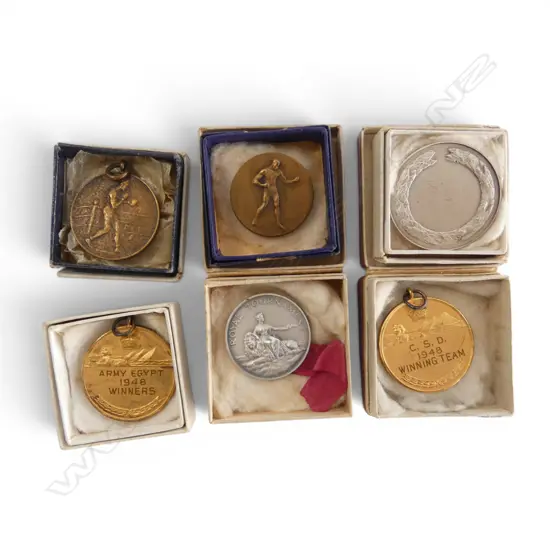 COLLECTION 6 SPORTING MEDALS2 WATER POLO 2 BOXING 1 DISCUS & S/SILVER COMBAT MEDAL 15.6GMS