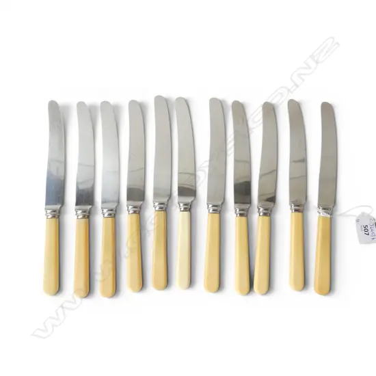 11 IVORINE 'BONE' HANDLED KNIVES L.235mm