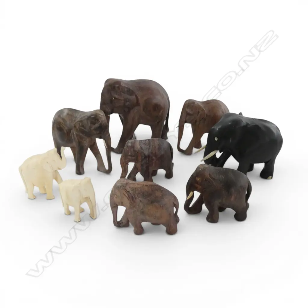 GRADUATED SET OF 6 ELEPHANTS H.100mm + EBONY & IVORY Image 1++