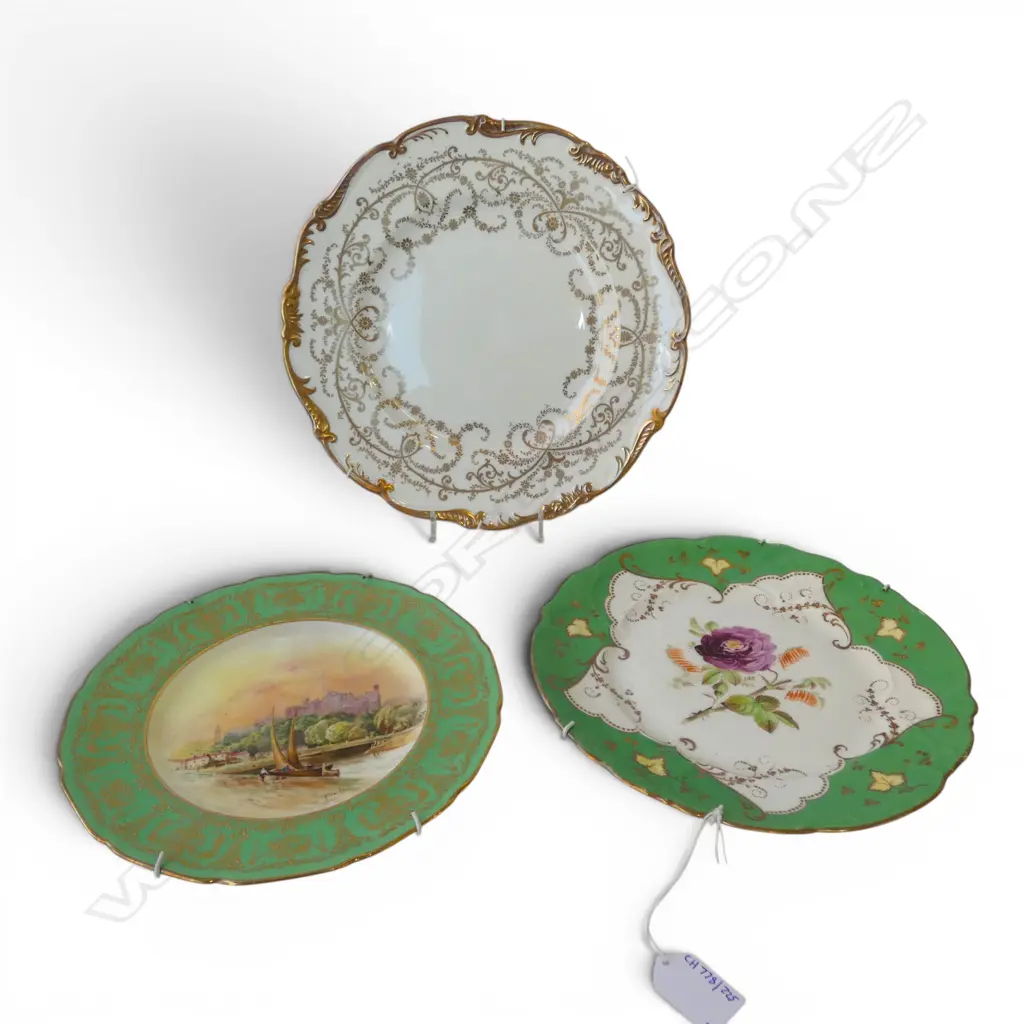 3 ANTIQUE RACK PLATES HAMMERSLY MINTON & SIGNED R/DOULTON DIA220MM Image 1++