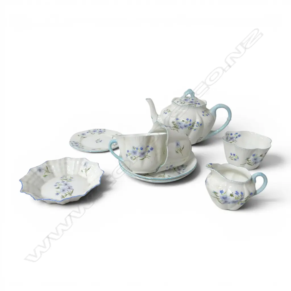 2 PERSON SHELLEY CHINA TEASET BLUEBELL PAT & 2 DISHES Image 1++