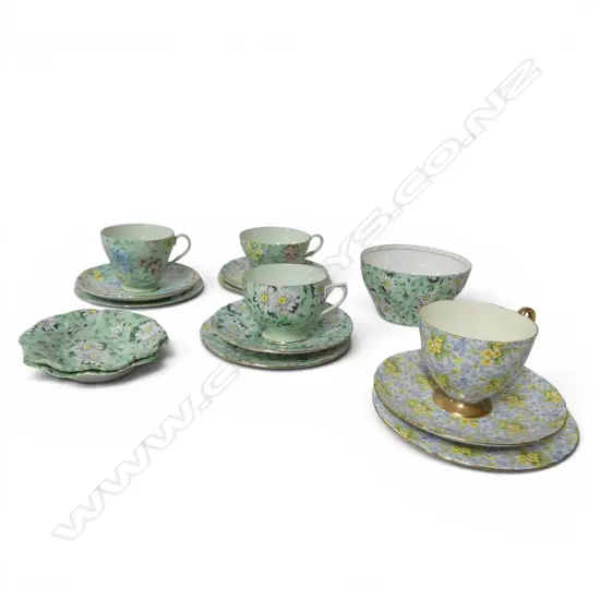 4 SHELLEY CHINA CSPS SUGAR BOWL & 2 DISHES AOF MIXED PATS