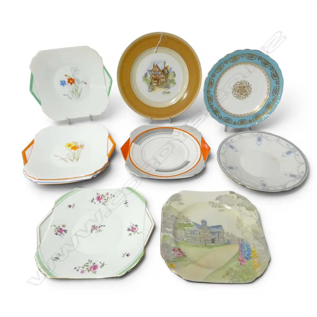 10 SHELLEY CHINA CAKE PLATES MIXED PATS Image 1++