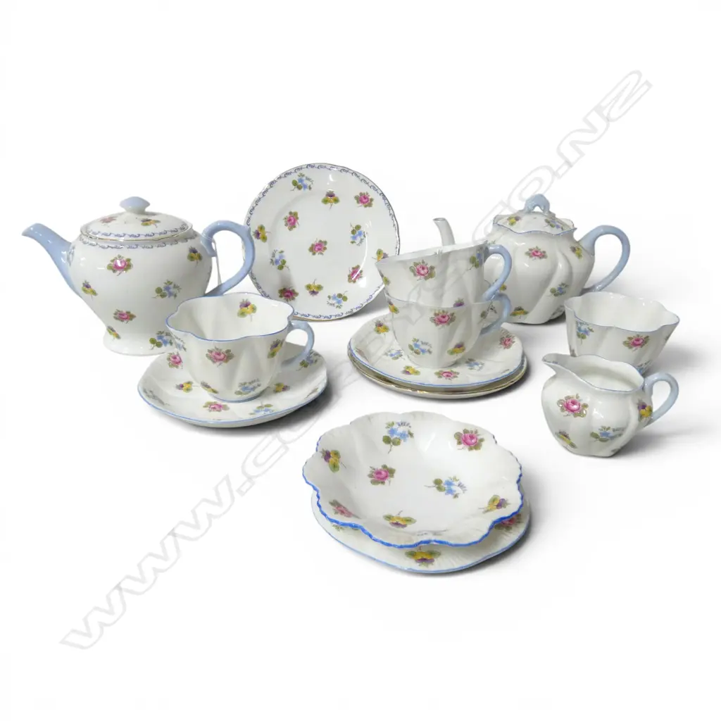 2 PERSON SHELLEY CHINA TEASET ROSE PAT EXTRA TEAPOT CSP & 2 DISHES Image 1++