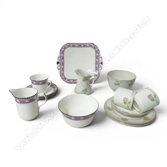 2 SHELLEY CHINA PART TEASETS CAKE PLATE C/SUGAR CSP & C/SUGAR & 2CSPS