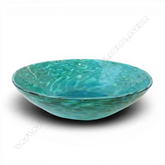 GARRY NASH BLUE ART GLASS BOWL, SIGNED & DATED '04 H.80mm, 260mm dia