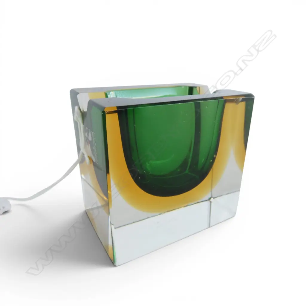 1960 MURANO FLAVIO POLI FOR SEGUSO ASHTRAY GREEN & YELLOW H65MM Image 1++