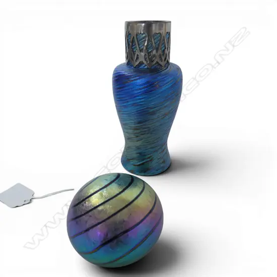 VINTAGE LOETZ STYLE IRIDESCENT VASE H150 & IRIDESCENT  SIGNED  AUSTRALIAN HEANEY PAPERWEIGHT