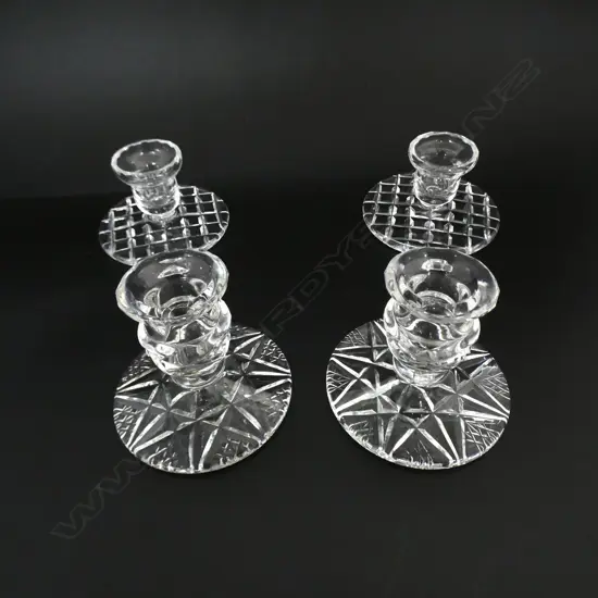 TWO PAIRS VINTAGE CUT CRYSTAL CANDLE HOLDERS, D.95MM