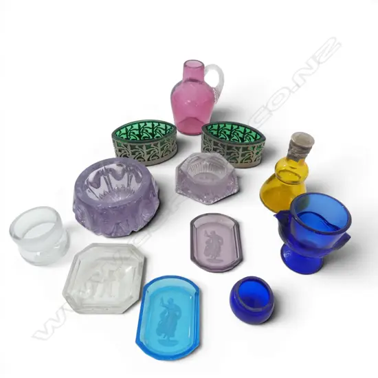 TRAY LOT OF 12 PCS VINTAGE GLASS SALTS BOTTLES ETC