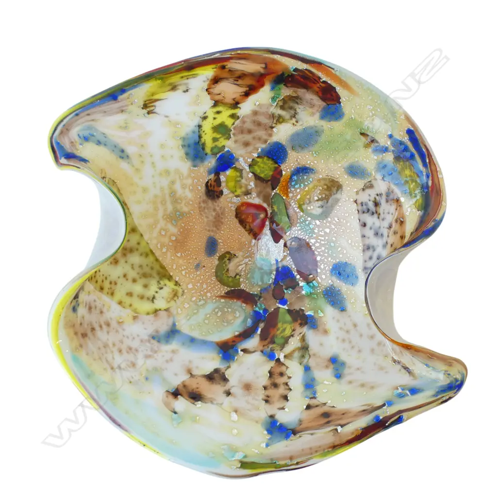 1960’S MURANO ‘TUTTI-FRUTTI’ GLASS BOWL SILVER CONFETTI INCLUSIONS, L.235MM Image 1++