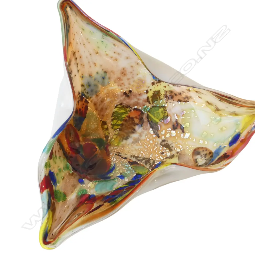 1960’S MURANO ‘TUTTI-FRUTTI’ GLASS BOWL ORIGINAL VENICE MURANO LABEL CONFETTI INCLUSIONS, L.245MM Image 1++