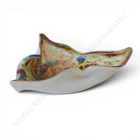 1960’S MURANO ‘TUTTI-FRUTTI’ GLASS BOWL ORIGINAL VENICE MURANO LABEL CONFETTI INCLUSIONS, L.245MM