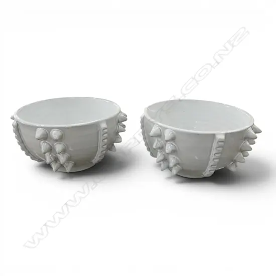 PR LE FORGE WHITE GLAZED POTTERY BOWLS H.140mm, 230mm dia