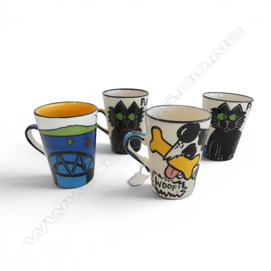 4 KEVIN KILSBY POTTERY MUGS  H110MM