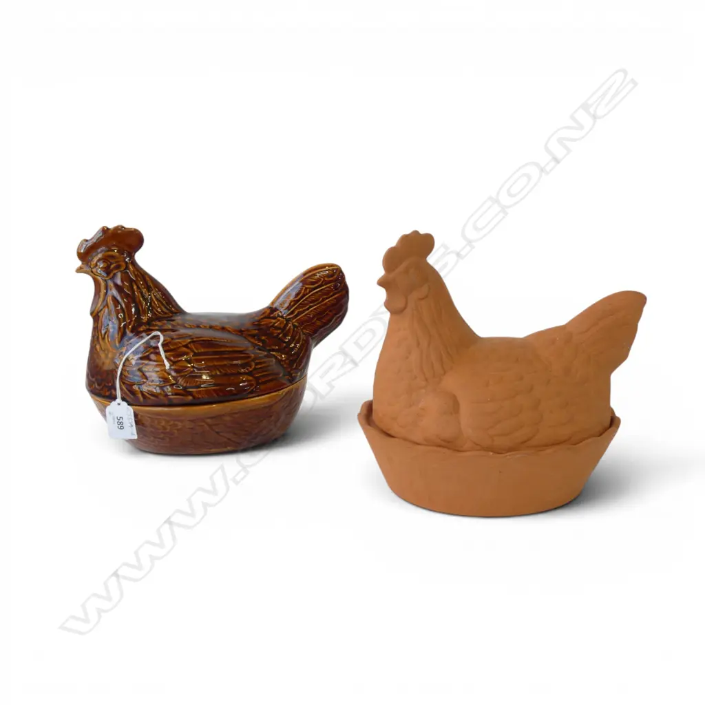2 CHICKEN SHAPED EGG HOLDERS, GLAZED by PRICE KENSINGTON & TERRACOTTA Image 1++