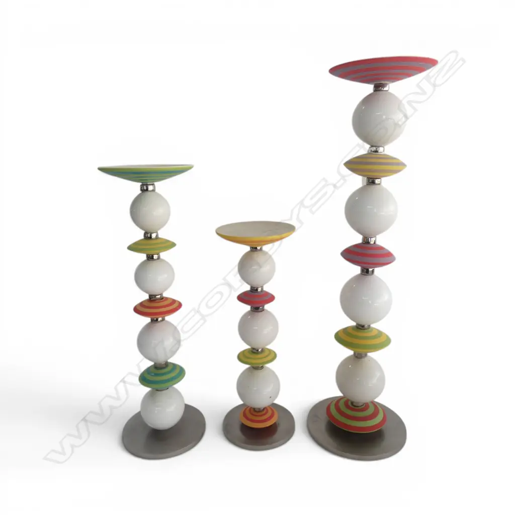3X CERAMIC & METAL CANDLE HOLDERS MADE BY RENATE GALETZKA NZ 42 CM 32CM & 25CM Image 1++