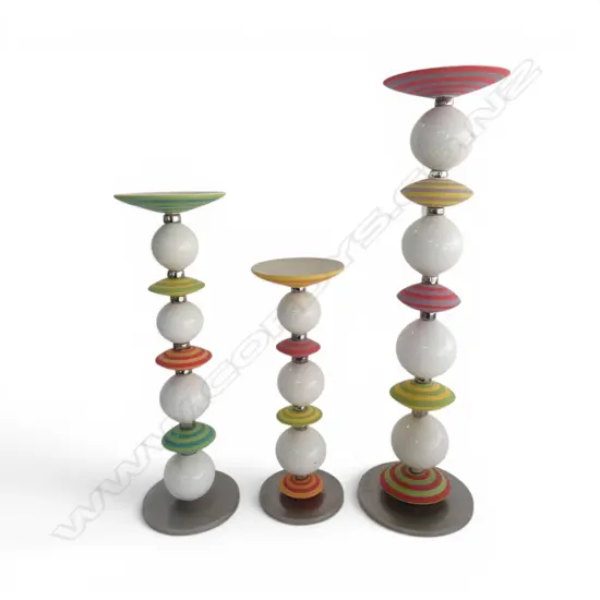 3X CERAMIC & METAL CANDLE HOLDERS MADE BY RENATE GALETZKA NZ 42 CM 32CM & 25CM
