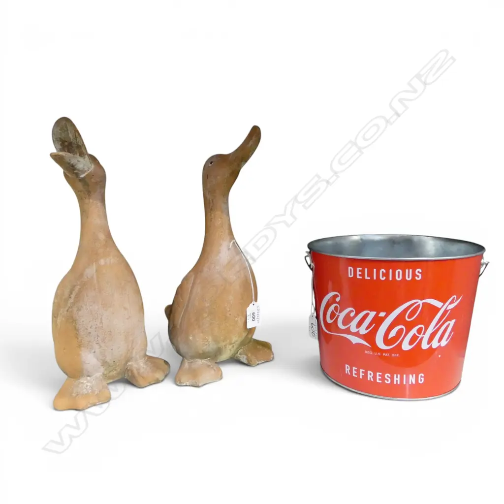 2 TERRACOTTA DUCKS H250MM & COCA COLA BUCKET Image 1++