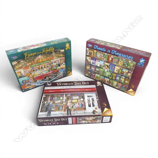 THREE 1000PC JIGSAW PUZZLES COMPLETE ‘VICTORIAN DAY OUT’ ETC, L.365MM