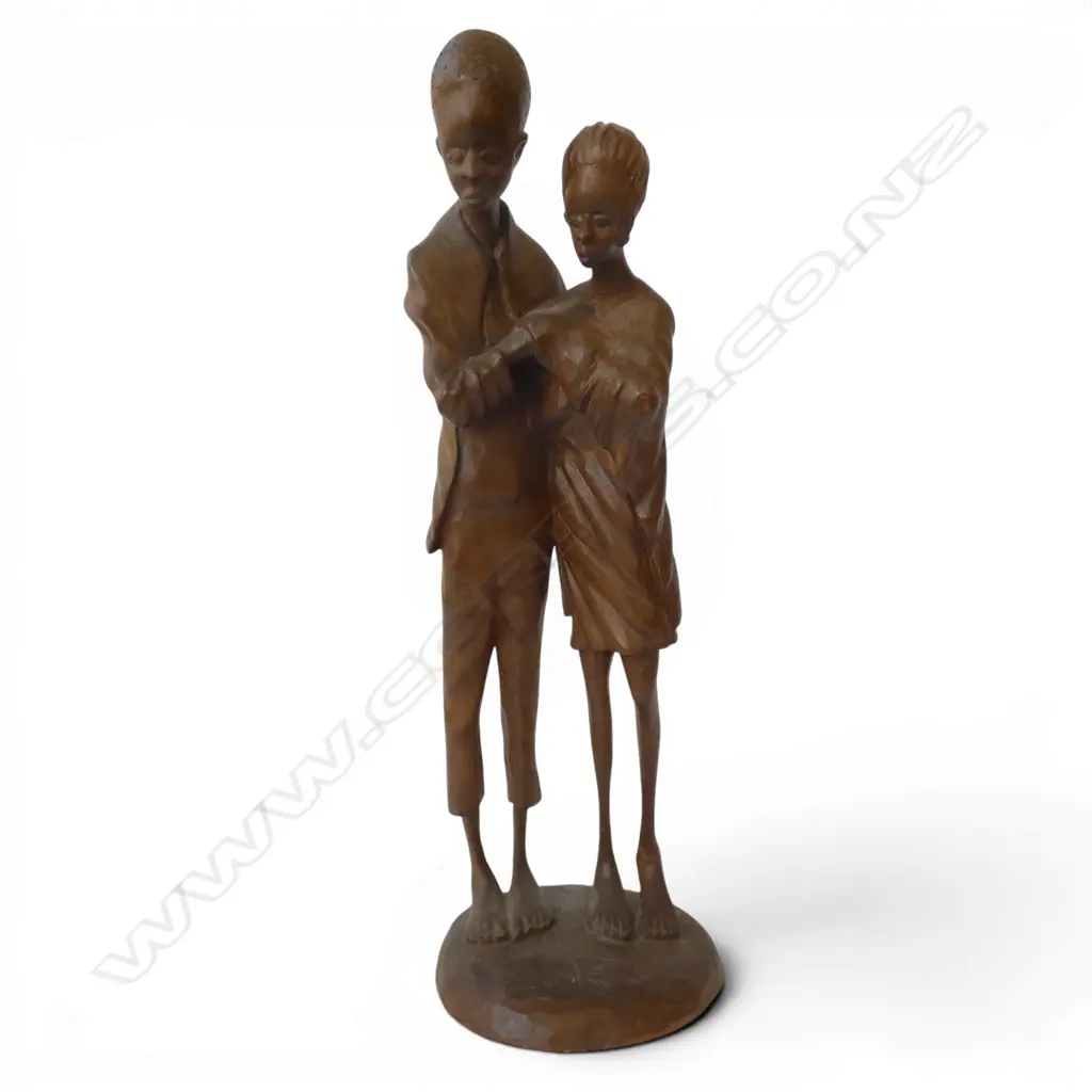 VINTAGE WOODEN CARVED AFRICAN MAN & WOMAN SIGNED, H.480MM Image 1++