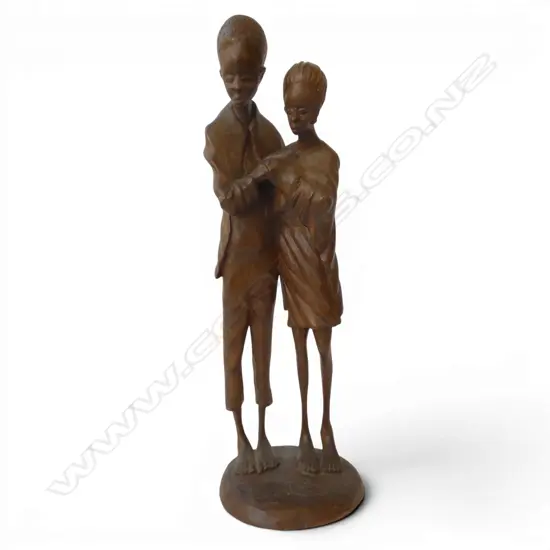 VINTAGE WOODEN CARVED AFRICAN MAN & WOMAN SIGNED, H.480MM
