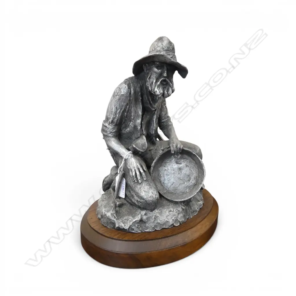 NUMBERED SIGNED FIGURE OF GOLD MINER ON WOOD BASE H310MM Image 1++