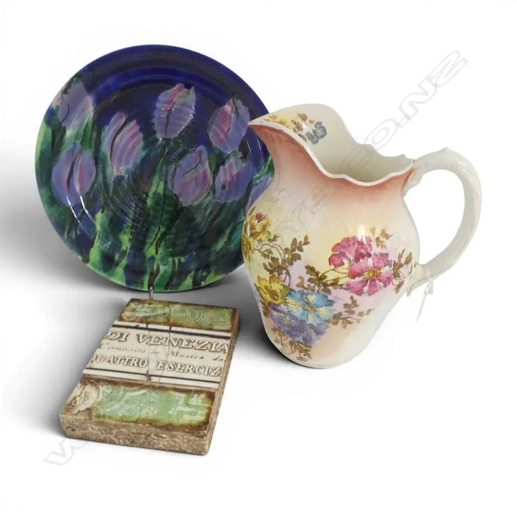 MORRIS & JAMES PLATE 365mm dia, SID DICKENS TILE, WASH JUG H.300mm Image 1++