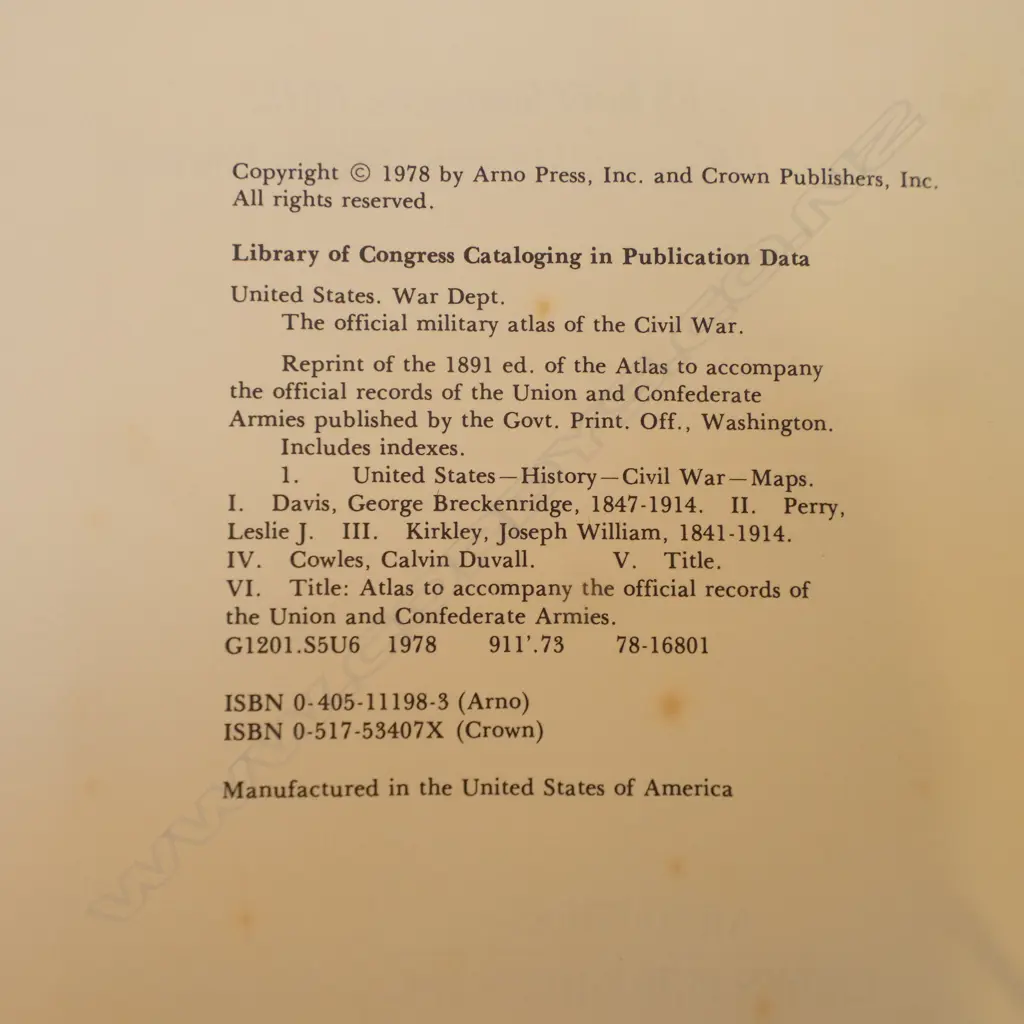 ATLAS ‘THE OFFICIAL MILITARY ATLAS OF THE CIVIL WAR’ 821 MAPS, ETC, L.420MM W.340MM Image 1++