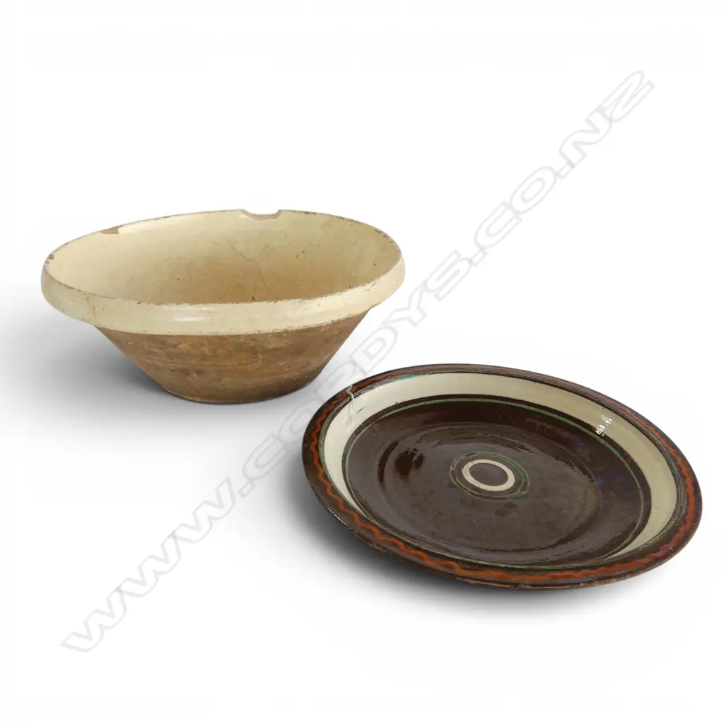 FRENCH VINTAGE DOUGH BOWL FAULTS & PLATTER DIA330MM Image 1++