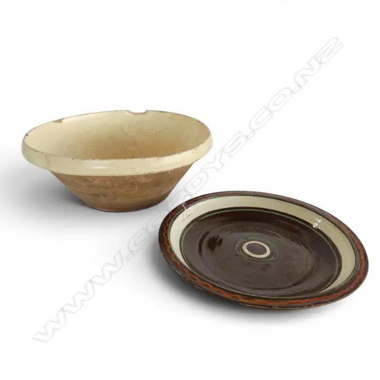 FRENCH VINTAGE DOUGH BOWL FAULTS & PLATTER DIA330MM